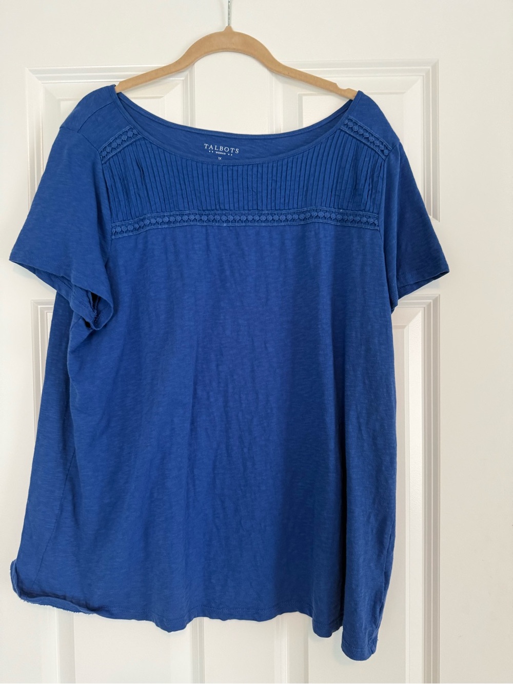 Talbots | Women's Blue Short Sleeve Pintuck Yoke Knit Top | Size 1X 100% Cotton